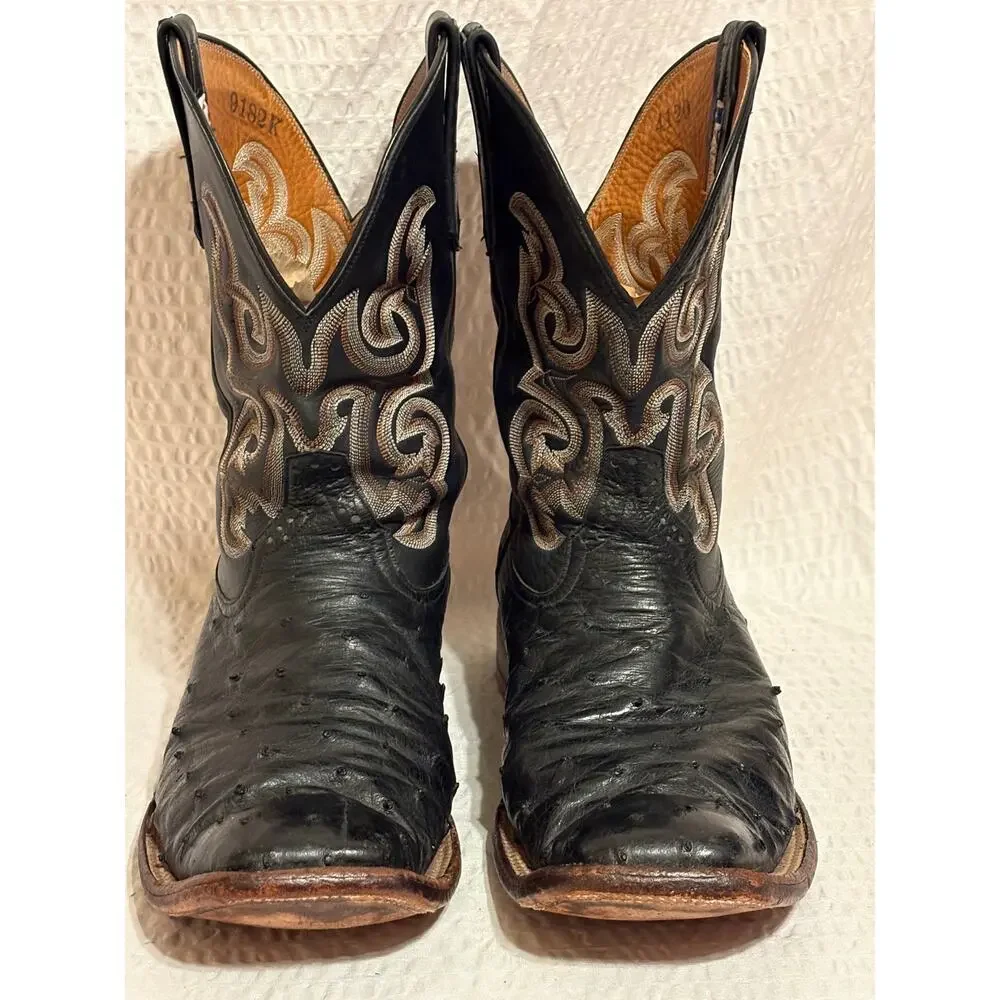 Rios of Mercedes R9003 Full Quill Ostrich Calfskin Upper Mens 12D Handmade Boots